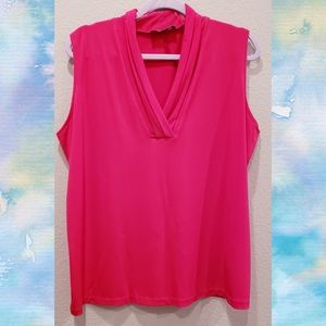 Jones New York Pleated V-Neck Tank Top, Magenta